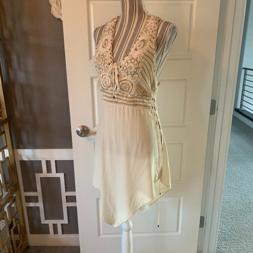 Haute Hippie Crochet Halter Lace-Up Dress - Picture 2 of 10